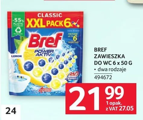Zawieszka do WC Bref Power Aktiv 6-pak promocja w Selgros