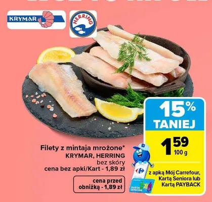 Filety z mintaja mrożone bez skóry Krymar Herring promocja w Carrefour Market