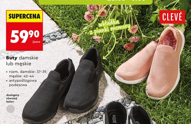 Buty męskie CLEVÉ z wkładką z pianki memory i antypoślizgową podeszwą promocja w Biedronka