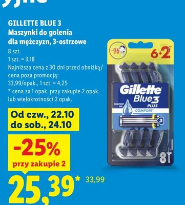 Maszynki do golenia dla mężczyzn 3-ostrzowe Gillette Blue 3 promocja w Lidl