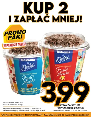 Deser puszysty Ptasie Mleczko o smaku czekoladowym Bakoma & E.Wedel promocja w Kupiec
