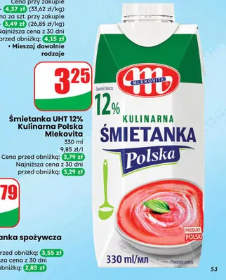 Śmietanka UHT 12% Kulinarna Polska promocja w Dino