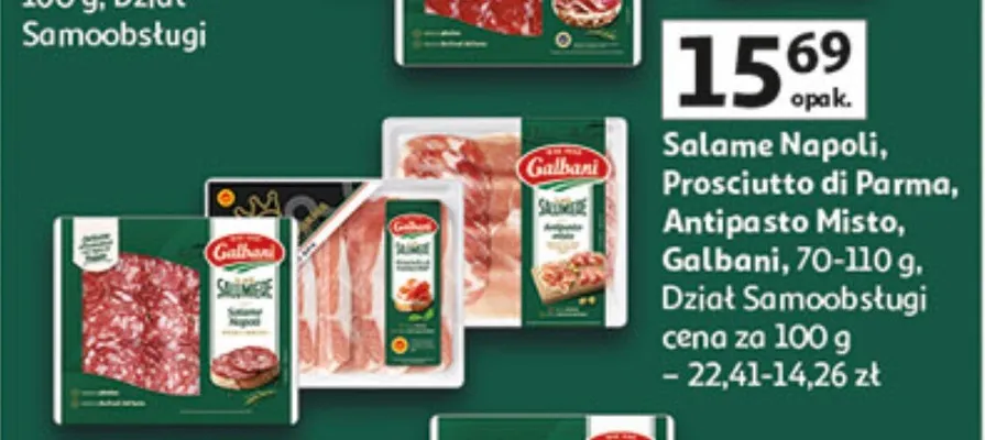 Salame napoli, prosciutto di parma, antipasto misto dział samoobsługi promocja w Auchan