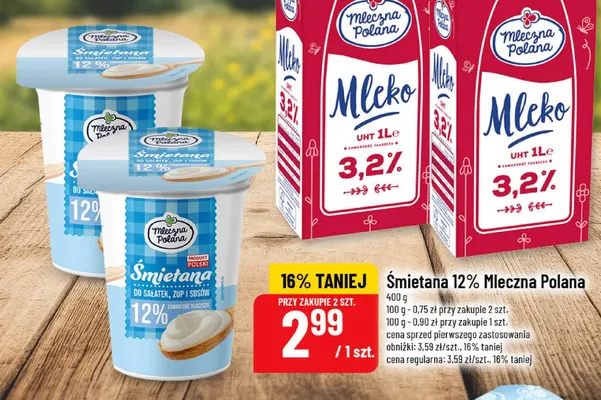 Śmietana Mleczna Polana 12% promocja w POLOmarket