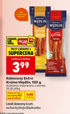 Kabanosy Extra drobiowo-wieprzowe Kraina Wędlin promocja w Biedronka