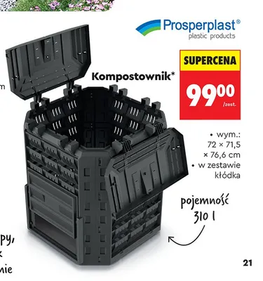 Kompostownik Prosperplast 310l 72x71,5x76,6cm z kłódką promocja w Biedronka