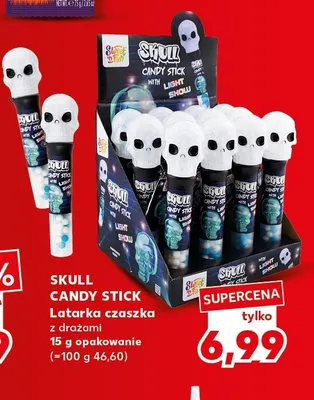 Latarka czaszka z drażami Skull Candy Stick promocja w Kaufland
