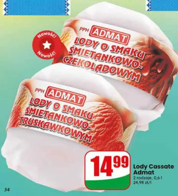 Lody Cassate o smaku śmietankowo-czekoladowym Admat promocja w Dino
