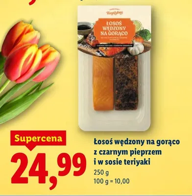 Łosoś wędzony na gorąco z czarnym pieprzem i w sosie teriyaki promocja w Lidl