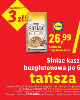 Kaszka zbożowa bezglutenowa Nestlé Sinlac po 6 miesiącu promocja w Lidl