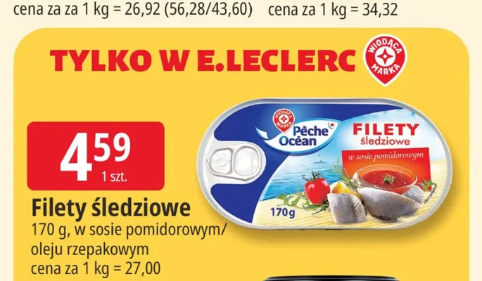 Filety śledziowe w sosie pomidorowym Pêche Océan promocja w Leclerc