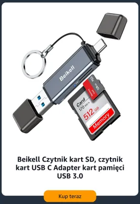 Czytnik kart SD Beikell USB C adapter kart pamięci USB 3,0 promocja w Amazon