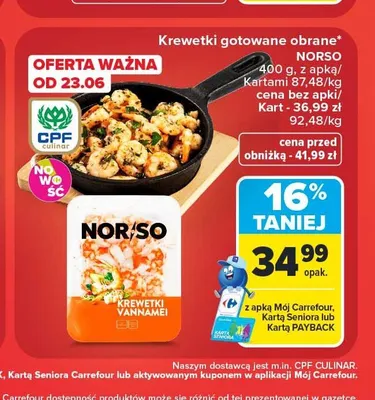 Krewetki gotowane obrane NORSO promocja w Carrefour