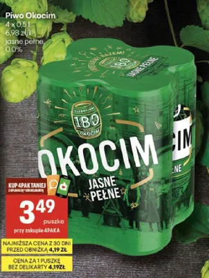 Piwo Okocim Jasne Pełne 4-pak promocja w Delikatesy Centrum