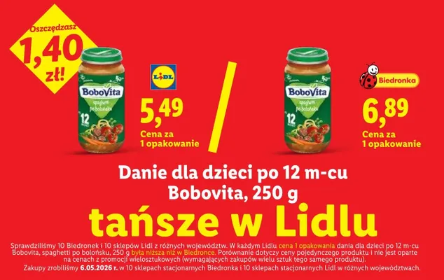 Danie dla dzieci po 12m-cu Bobovita spaghetti po bolońsku promocja w Lidl