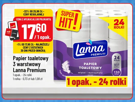 Papier toaletowy 3-warstwowy Lanna Premium promocja w POLOmarket