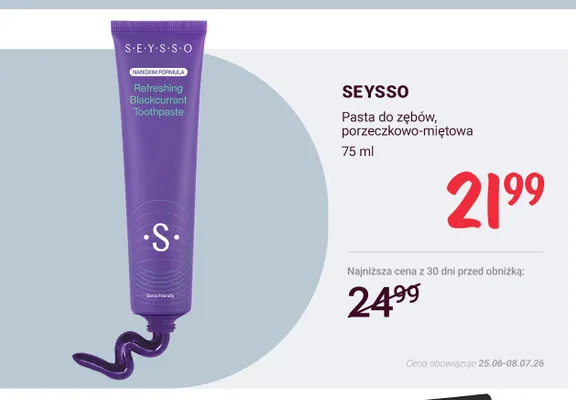 Pasta do zębów Seysso porzeczkowo-miętowa promocja w Rossmann