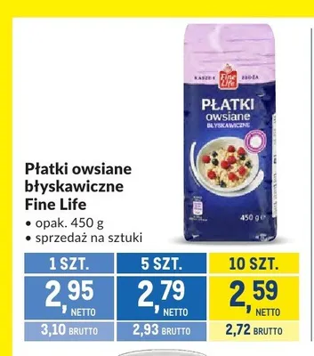 Płatki owsiane błyskawiczne Fine Life promocja w Makro
