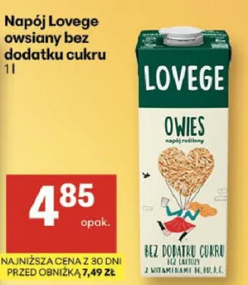 Napój Lovege owsiany bez dodatku cukru promocja w Delikatesy Centrum