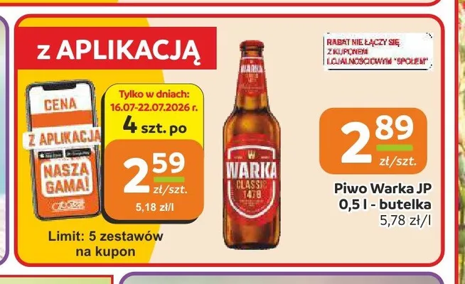 Piwo Warka Classic promocja w Społem Częstochowa
