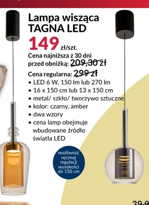 Lampa wisząca Tagna LED promocja w Salony Agata