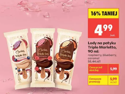 Lody na patyku Marletto Triple Joy Raspberry promocja w Biedronka