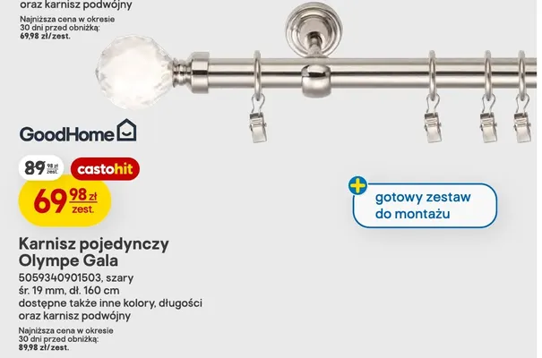 Karnisz pojedynczy Olympe Gala GoodHome promocja w Castorama