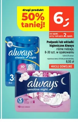 Wkładki higieniczne Always promocja w Dealz
