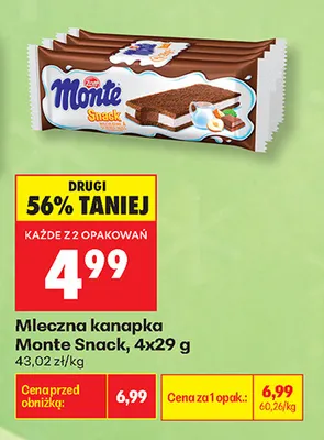 Mleczna kanapka Monte Snack 4-pak promocja w Biedronka