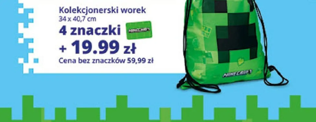 Kolekcjonerski worek Minecraft 34x40,7cm promocja w Auchan