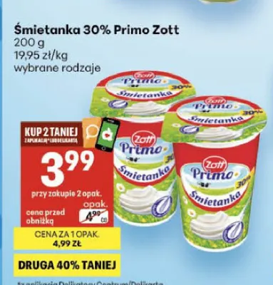 Śmietana 12% Zott Primo promocja w Delikatesy Centrum
