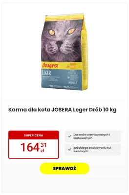 Karma dla kota Josera Leger Drób promocja w Media Expert