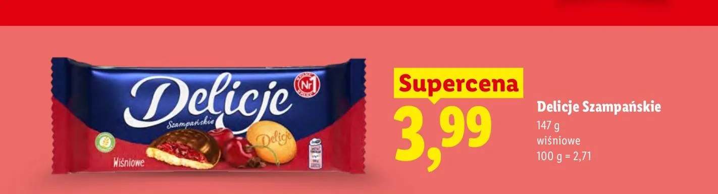 Ciastka Delicje Szampańskie wiśniowe promocja w Lidl