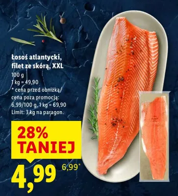 Łosoś atlantycki, filet ze skórą, XXL promocja w Lidl