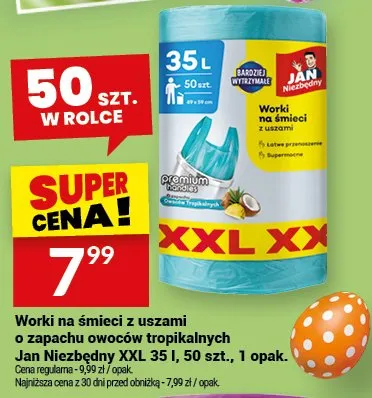 Worki na śmieci z uszami o zapachu owoców tropikalnych Jan Niezbędny XXL 35 l, 50 szt., 1 opak. promocja w Twój Market