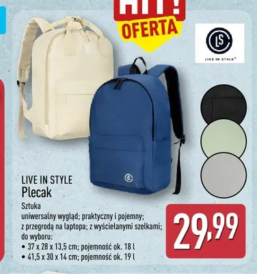Plecak Live In Style 18 l promocja w Aldi
