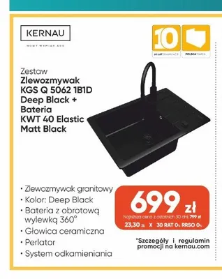 Zestaw zlewozmywak Kernau KGS Q 5062 1B1D Deep Black + bateria Kernau KWT 40 Elastic Matt Black promocja w Max Elektro
