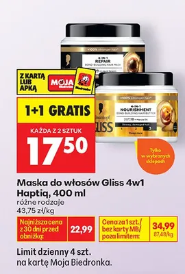 Maska do włosów Gliss 4w1 Haptiq promocja w Biedronka
