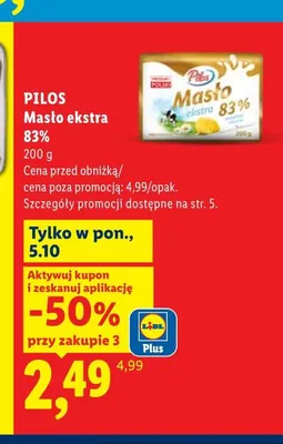 Masło ekstra Pilos 83% promocja w Lidl