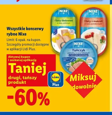 Tuńczyk jednolity w sosie własnym z tuńczyka pasiastego Nixe promocja w Lidl