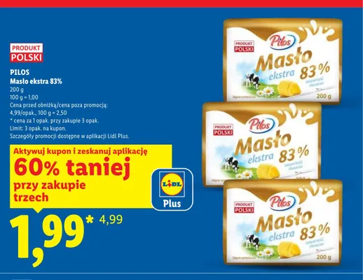 Masło ekstra 83% Pilos promocja w Lidl