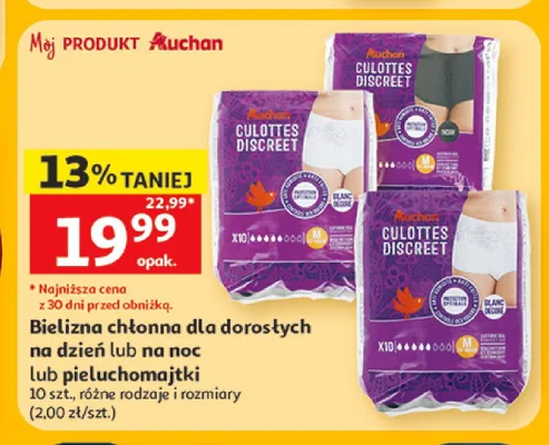 Bielizna chłonna dla dorosłych na noc Auchan Culottes Discreet promocja w Auchan