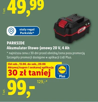 Akumulator litowo-jonowy PARKSIDE 20V 4Ah promocja w Lidl