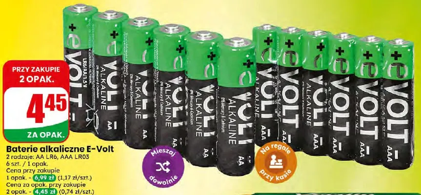 Baterie alkaliczne E-Volt Alkaline AA LR6 6-pak promocja w Dino