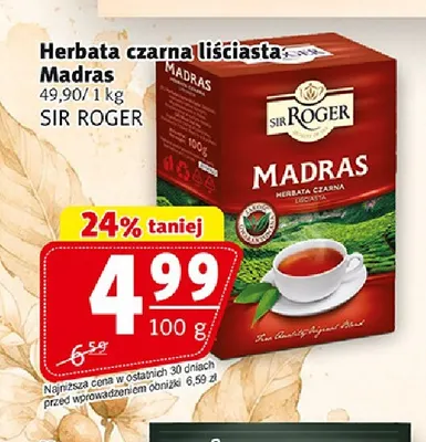 Herbata czarna liściasta Madras Sir Roger promocja w Prim Market