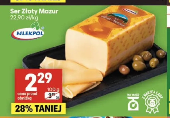 Ser żółty Złoty Mazur Mlekpol promocja w Delikatesy Centrum