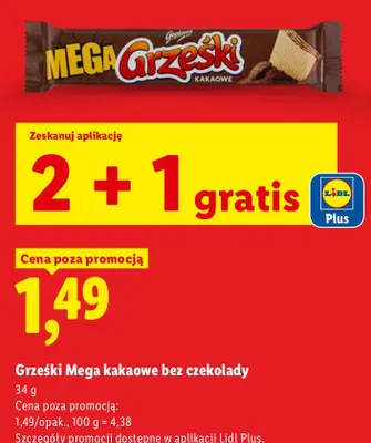 Wafel Grześki Mega kakaowe bez czekolady promocja w Lidl