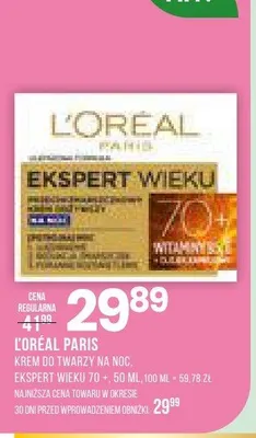 Krem do twarzy na noc Ekspert Wieku 70+ L'Oréal Paris promocja w Drogerie Natura