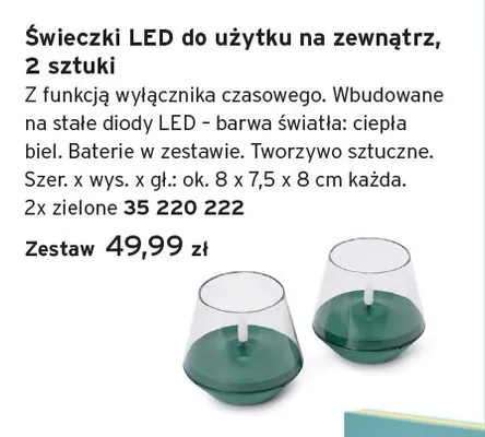 Świeczki LED do użytku na zewnątrz zielone 8x7,5x8cm 2-pak promocja w Tchibo
