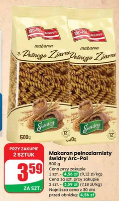 Makaron pełnoziarnisty świdry promocja w Dino